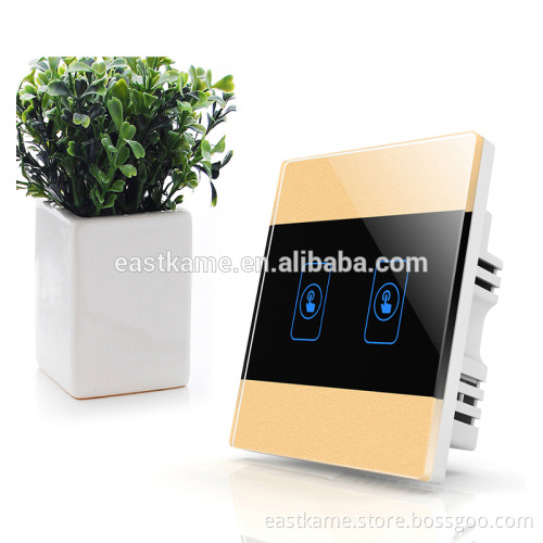 Gold 2 Gang Crystal Glass Panel Touch Smart Home Electric Wall Switch